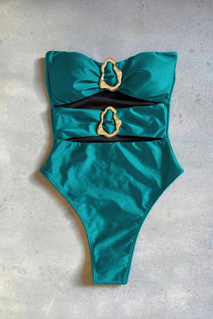 Costum intreg - Costum de baie intreg, cu decupaje, turcoaz