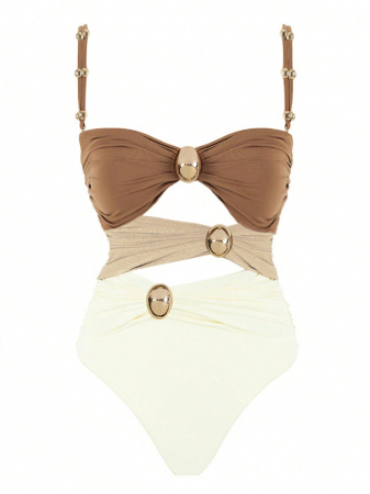 Costum de baie intreg, cu decupaje si accesorii metalice [5]