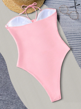 Costum de baie intreg, cu decupaje si trandafiri decorativi [6]