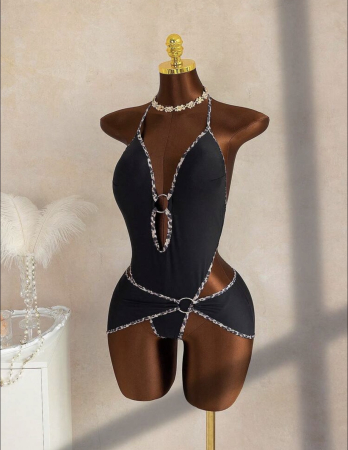 Costum de baie intreg cu fusta, negru [3]