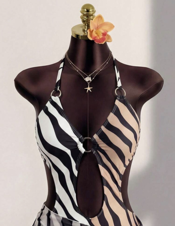 Costum de baie intreg cu pareo si model print [4]