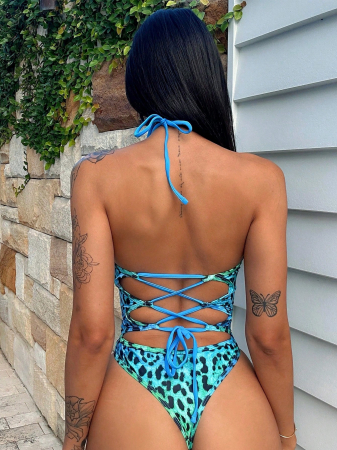 Costum de baie intreg, cu imprimeu animal print si slip tanga [1]