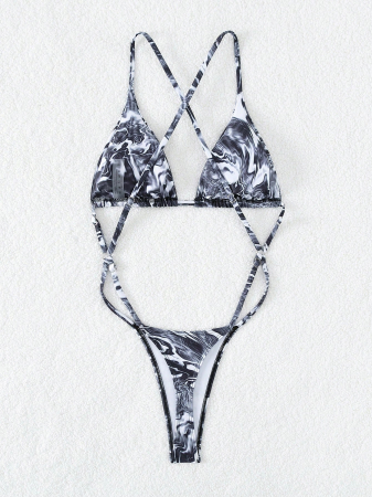 Costum de baie intreg cu model marble si spatele gol [3]