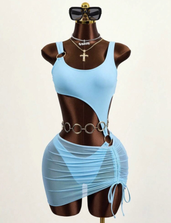 Costum de baie intreg cu fusta, blue [1]