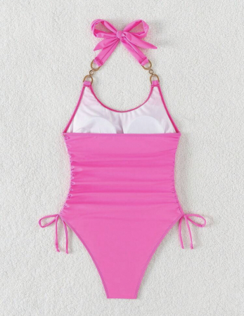 Costum de baie intreg cu snur reglabil si accesorii metalice. [3]