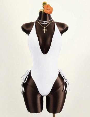 Costume de baie - Costum de baie intreg, cu spatele gol, alb