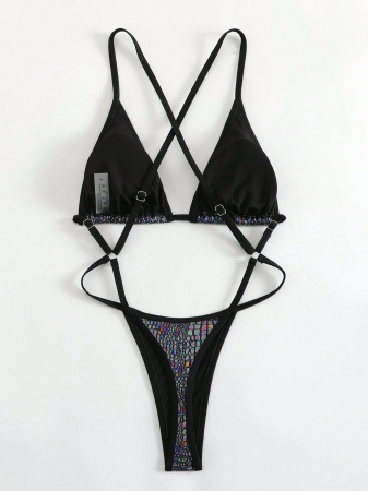 Costum de baie intreg multicolor si aspect metalic [4]