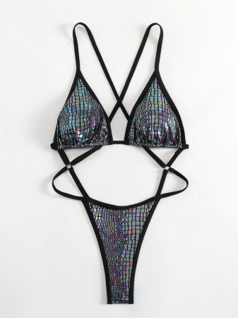 Costum de baie intreg multicolor si aspect metalic [3]