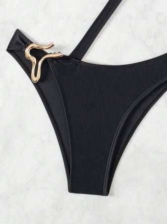 Costum de baie intreg, cu decupaje si accesorii aurii [5]