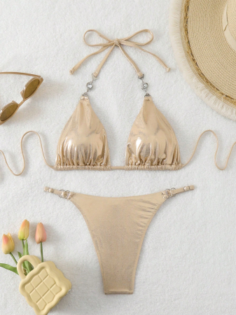 Costum de baie auriu cu detalii metalice [4]