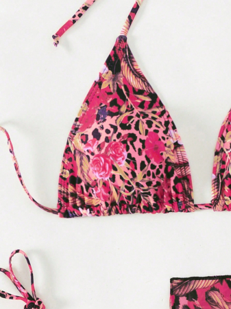 Costum de baie, multicolor, cu 3 piese si imprimeu floral [2]