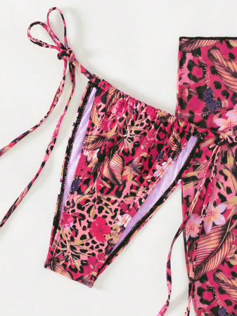 Costum de baie, multicolor, cu 3 piese si imprimeu floral [3]