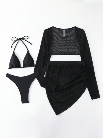 Costum de baie, negru, cu 4 piese [2]