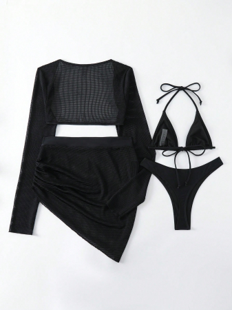 Costum de baie, negru, cu 4 piese [3]