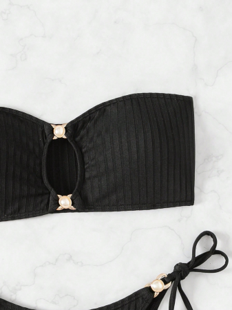 Costum de baie, negru,  din 2 piese, cu aplicatii metalice [4]