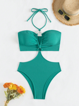Costum de baie, turcoaz, cu accesorii [2]