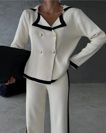 Costum din 2 piese bluza si pantaloni evazati, alb [5]