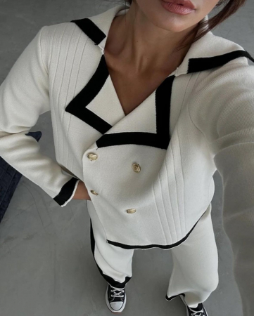 Costum din 2 piese bluza si pantaloni evazati, alb [3]