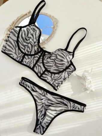 Set lenjerie 2 piese - Lenjerie intima 2 piese, cu imprimeu zebra