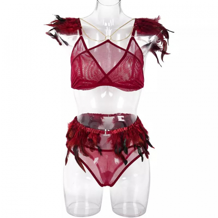 Lenjerie intima 3 piese, cu pene decorative [4]