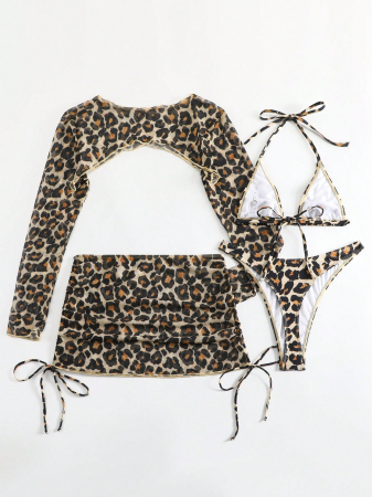 Lenjerie intima 4 piese, cu imprimeu animal print si slip tanga [5]