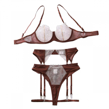 Set lenjerie intima din dantela fina, format din 4 piese: sutien, chilot, portjartier si jartiere. [2]