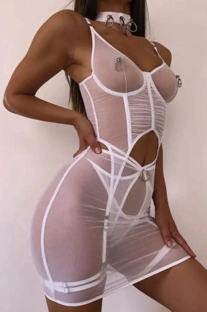 Lenjerie intima din 5 piese, alb cu accesorii metalice [1]