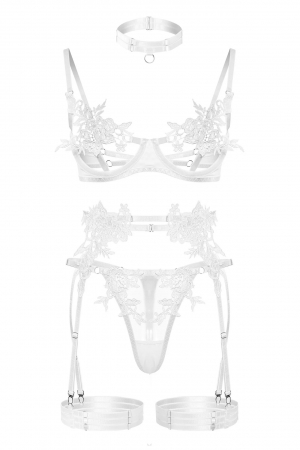 Lenjerie intima, alb, cu 5 piese, din dantela [3]