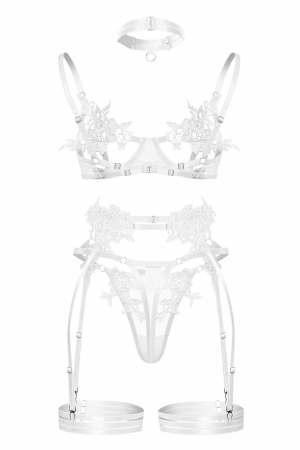 Lenjerie intima, alb, cu 5 piese, din dantela [2]