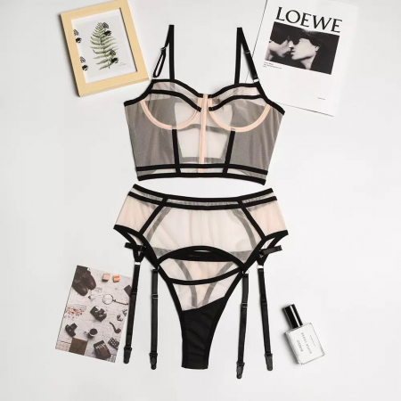 Lenjerie intima din 3 piese, nude [6]