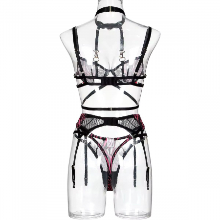 Set Lenjerie Intimă 5 Piese Fucsia cu Negru și Accente Aurii – Eleganță și Senzualitate [9]