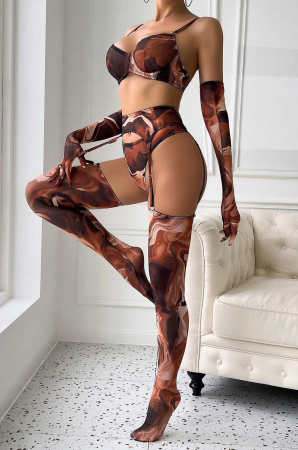 Lenjerie intima din 5 piese, cu imprimeu marble [3]
