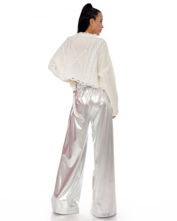 Pantaloni largi argintii cu elastic in talie [1]