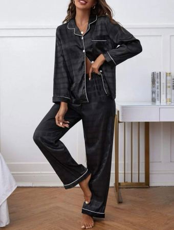 Pijama de satin cu camasa si pantaloni [0]