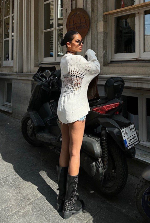 Pulover casual cu rupturi si croi oversize [7]