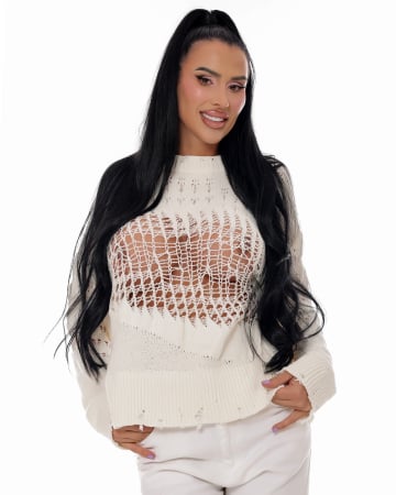Colectii - Pulover casual cu rupturi si croi oversize