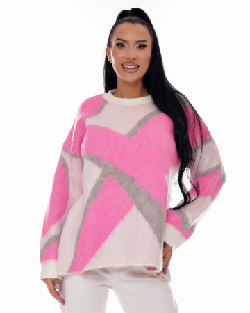 Essence of Spring - Pulover oversize cu detalii gri si roz