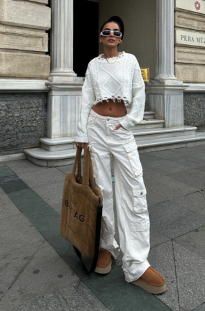 Pulover scurt, alb, cu aspect tricotat [10]