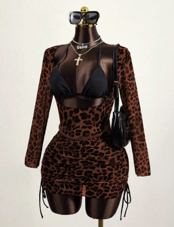 Rochie de plaja scurta, cu snur si imprimeu [2]