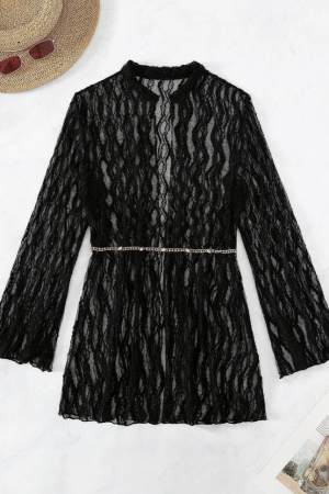 Rochie de plaja scurta, din plasa cu imprimeu [2]