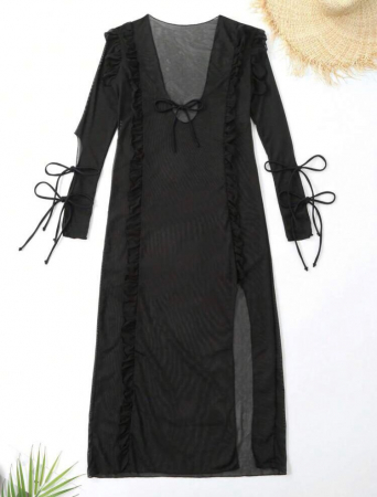 Rochie de plaja transparenta, crapata pe picior [3]