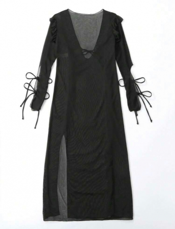 Rochie de plaja transparenta, crapata pe picior [2]