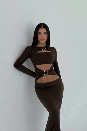 Colectii - Rochie lunga cu maneci lungi si detalii metalice