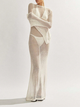 Rochie lunga de plaja, din material tricotat [4]