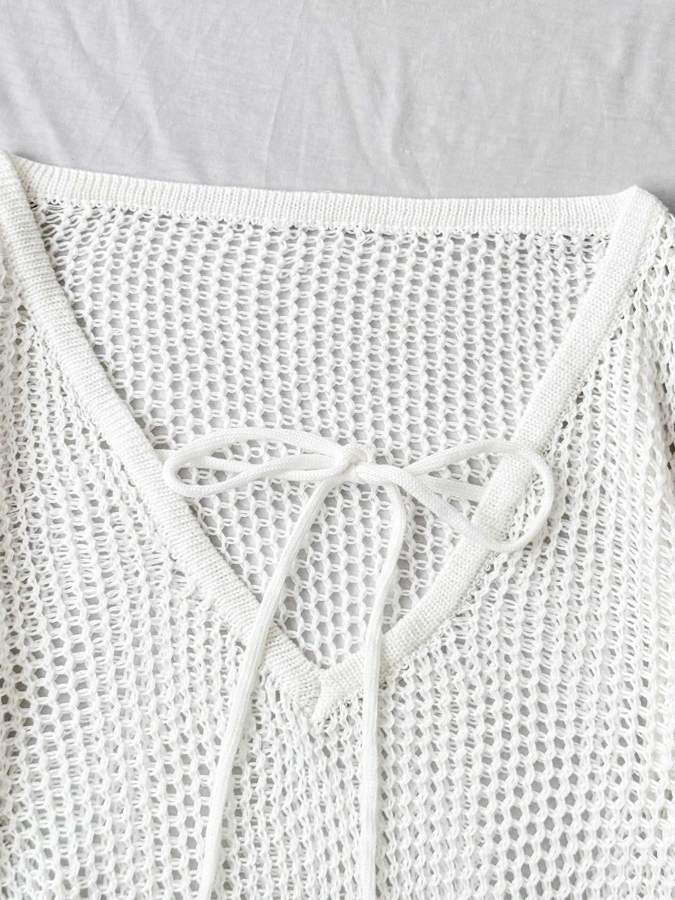 Rochie lunga de plaja, din material tricotat, alb, cu snur [8]