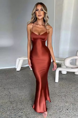Rochie lunga de seara cu spatele gol, maro [0]