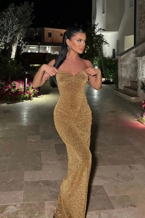 Rochie lunga eleganta, aurie [3]