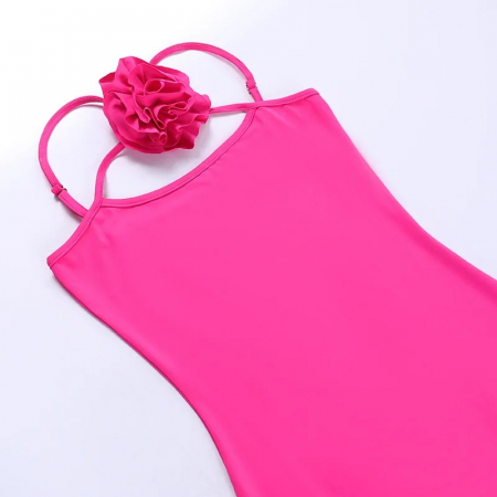 Rochie lunga eleganta cu bretele inguste, roz [3]