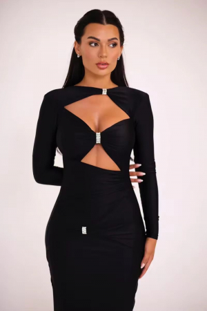 Rochie lunga eleganta cu maneca lunga si decupaje [8]