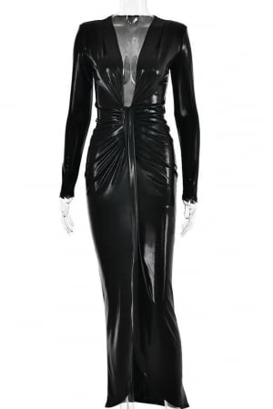 Rochie midi eleganta cu maneci lungi si aspect stralucitor [9]